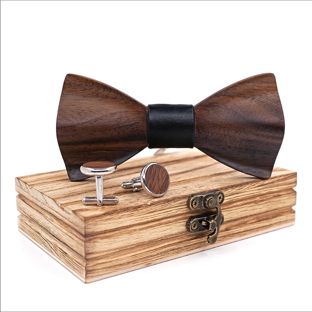 HandCarved KOA Wood BowTie Matching Cufflinks